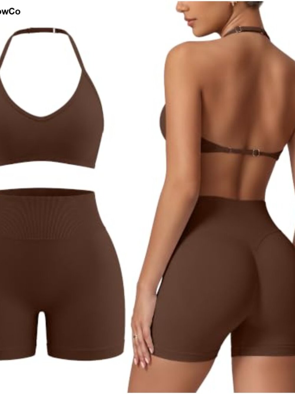 Women's 2 Piece Workout Set Seamless Sports Bra High Waist Scrunch Butt Shorts